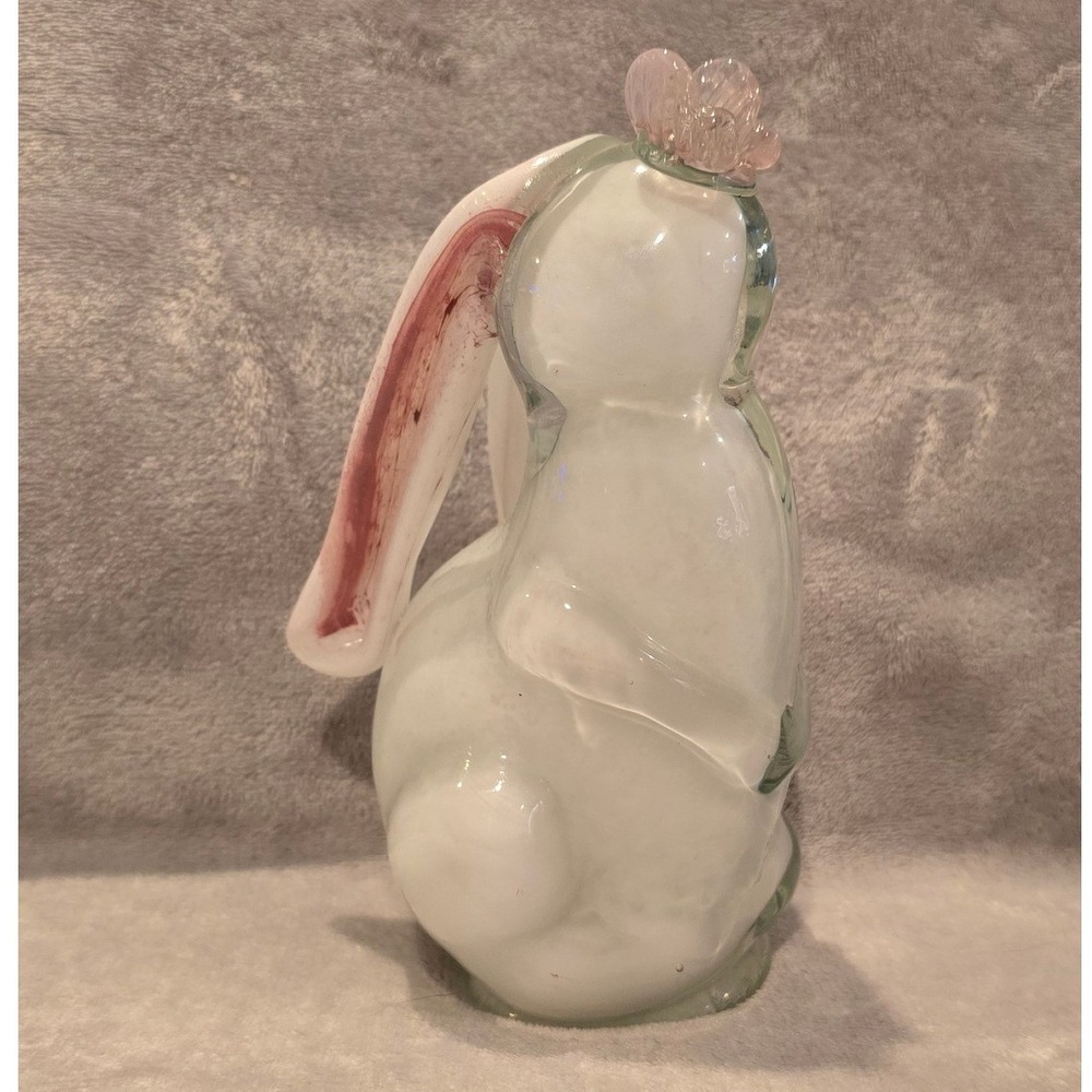 Hand Blown Art Glass Bunny Rabbit Figurine Pink Floppy Ears Easter Decor 7.5"